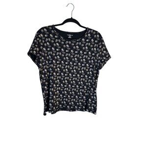 Croft & Barrow Women's XL Black‎ Pattern Short Sleeve Pima Cotton Shirt